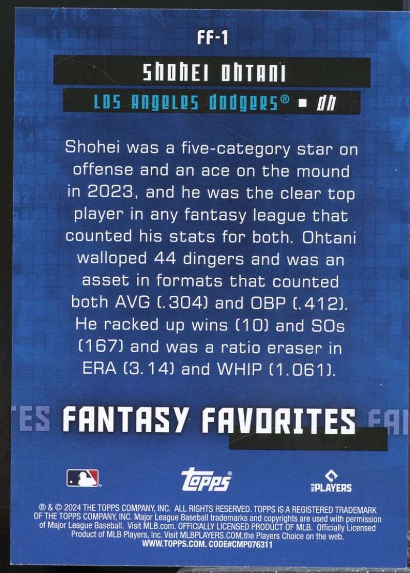Shohei Ohtani Card 2024 Topps Fantasy Favorites #FF1  Image 2