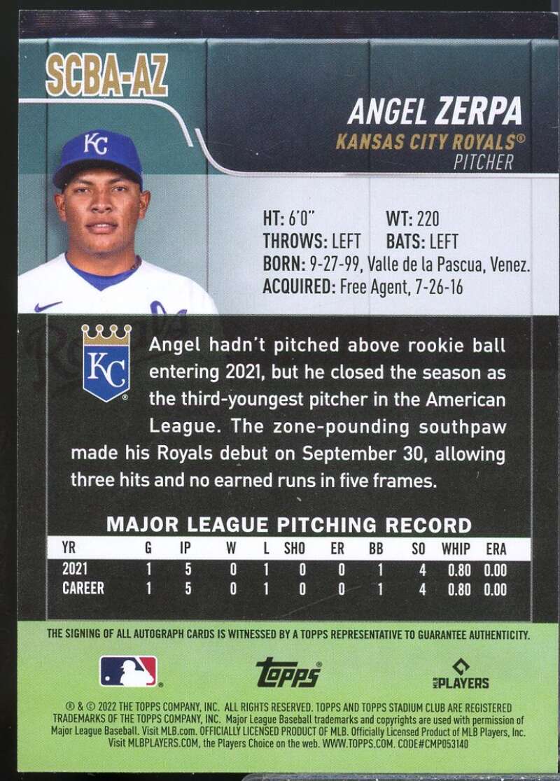 Angel Zerpa Card 2022 Stadium Club Autographs #SCBAAZ  Image 2