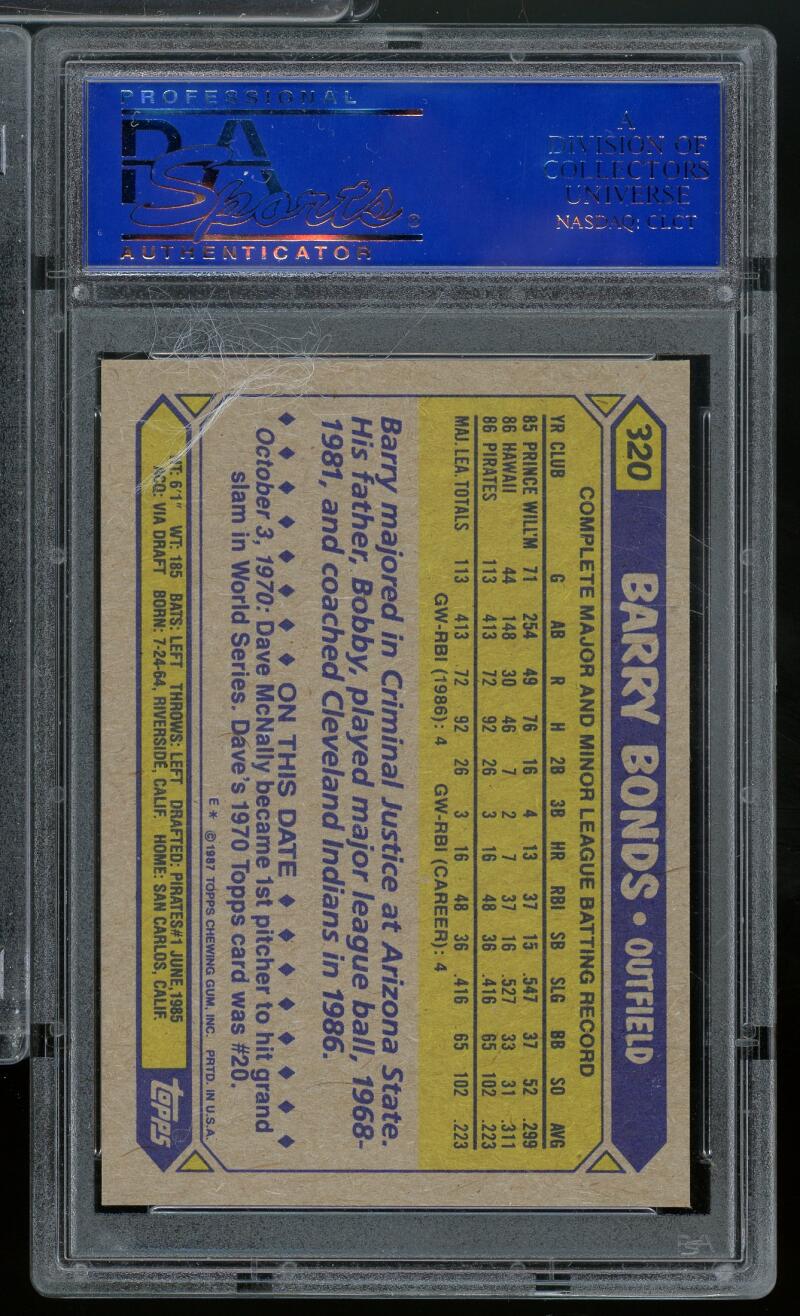 Barry Bonds Rookie Card 1987 Topps #320 Image 2