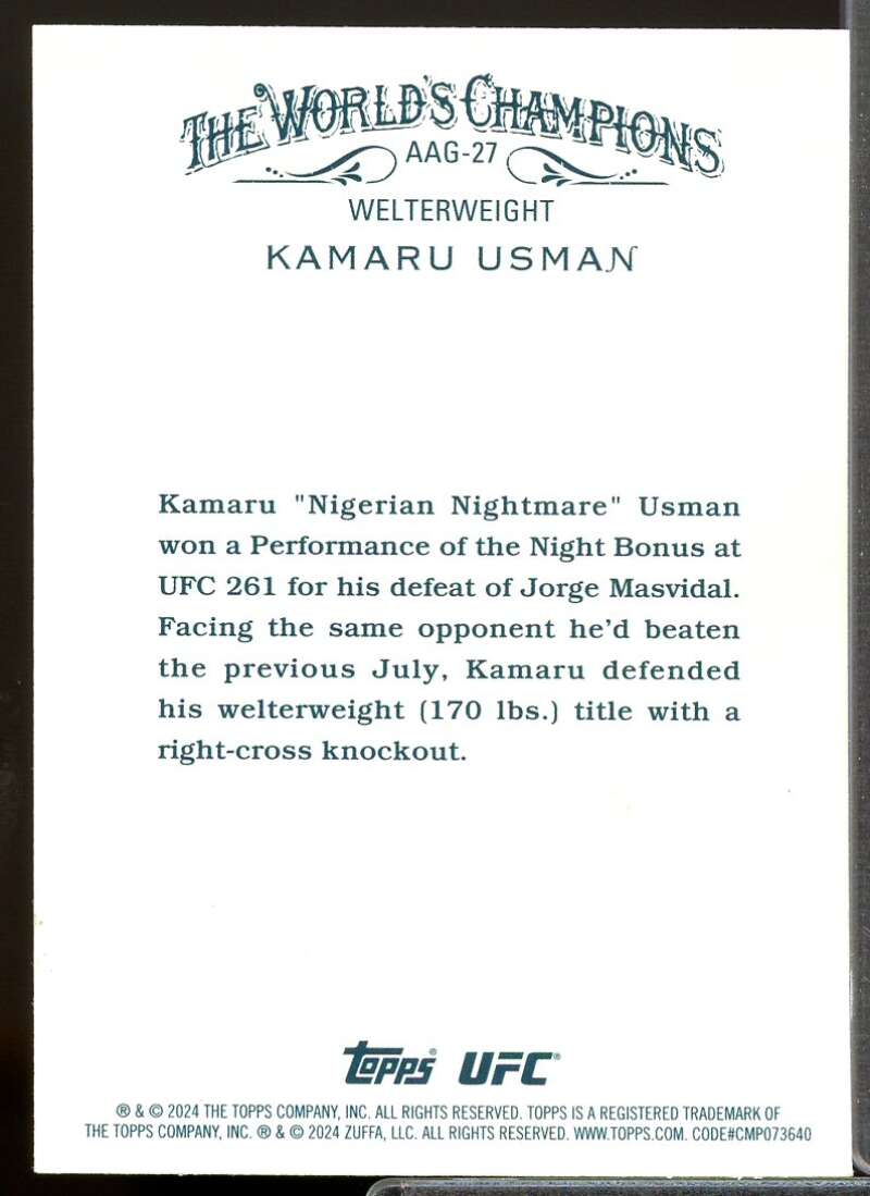 Kamaru Usman Card 2024 Topps Chrome UFC Allen and Ginter #AAG27  Image 2