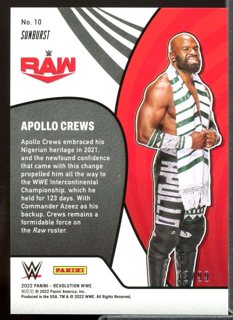 Apollo Crews Card 2022 Revolution WWE Vortex Sunburst #10  Image 2