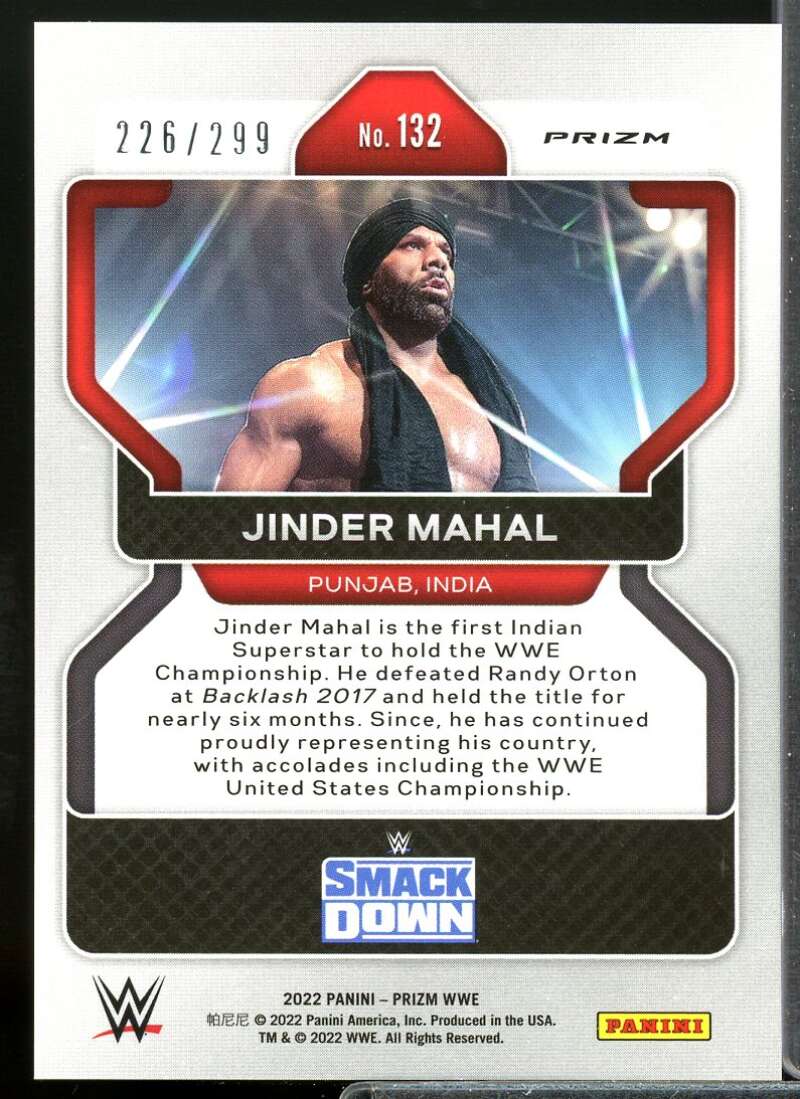 Jinder Mahal Card 2022 Panini Prizm WWE Prizms Red #132  Image 2