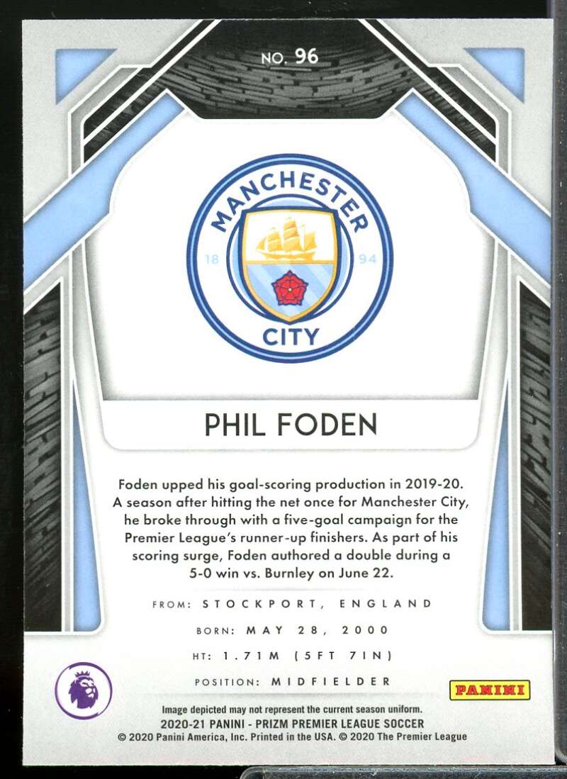 Phil Foden Card 2020-21 Panini Prizm English Premier League #96  Image 2