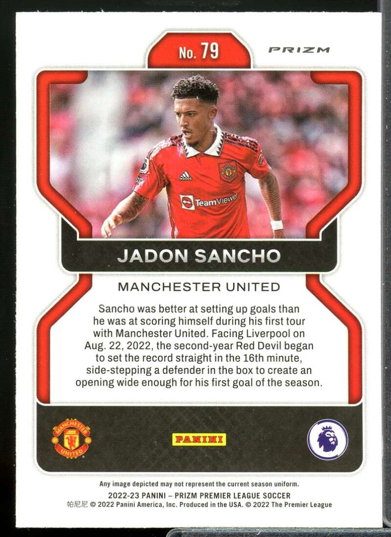 Jadon Sancho Card 2022-23 Panini Prizm English Premier League Prizms Silver #79  Image 2