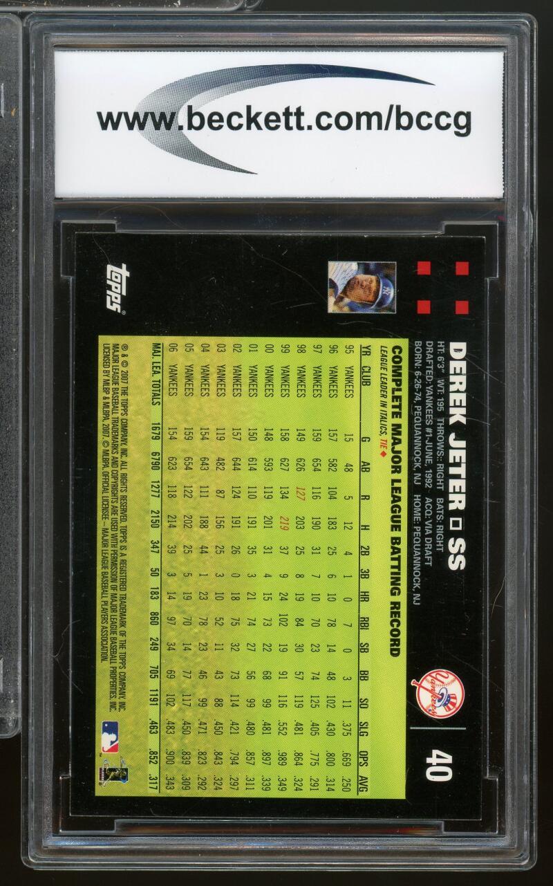 2007 Topps #40a Derek Jeter /Mickey Mantle / George Bush Card BGS BCCG 10 Mint+ Image 2