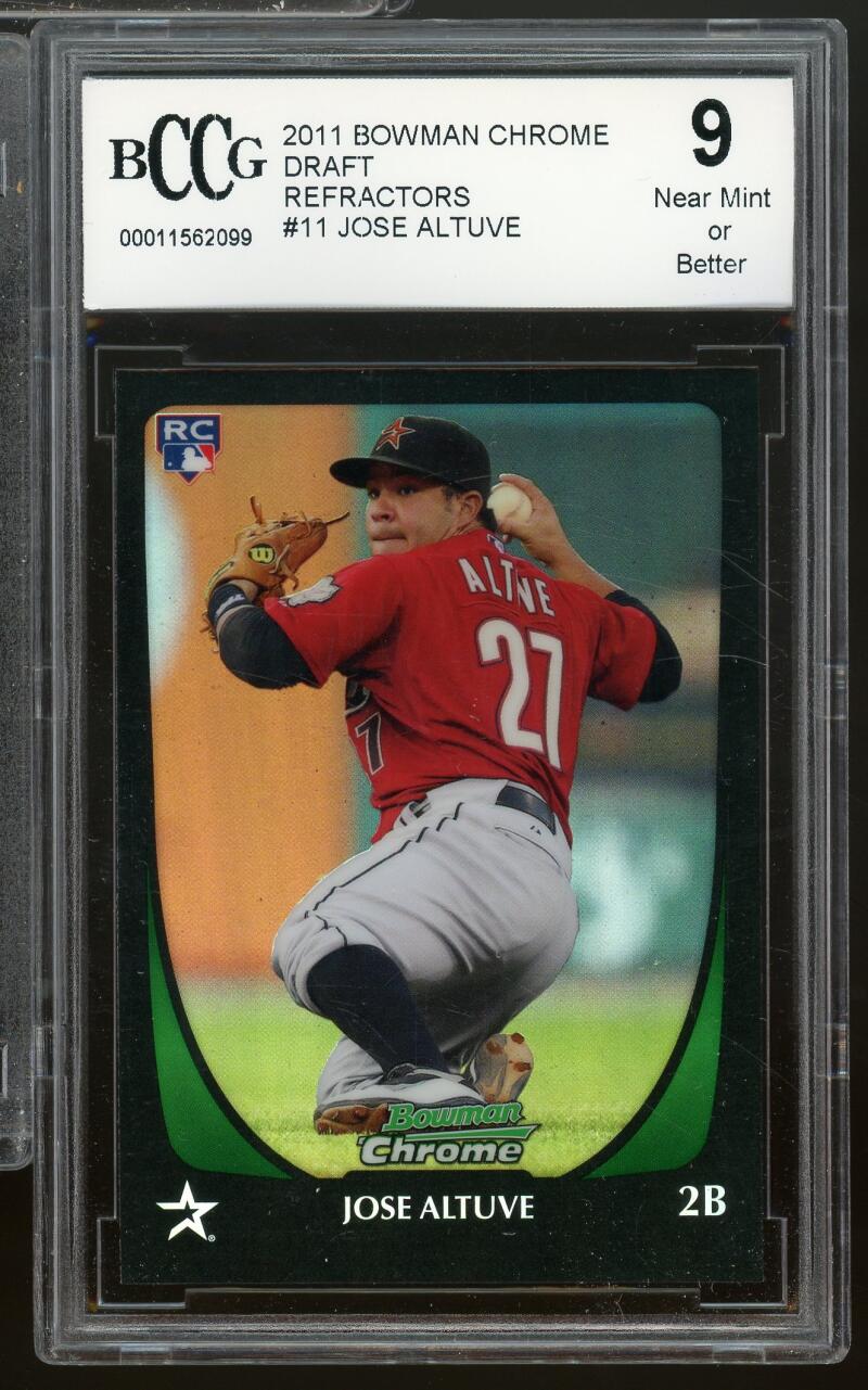 2011 Bowman Chrome Draft Refractors #11 Jose Altuve Rookie BGS BCCG 9 Near Mint+ Image 1