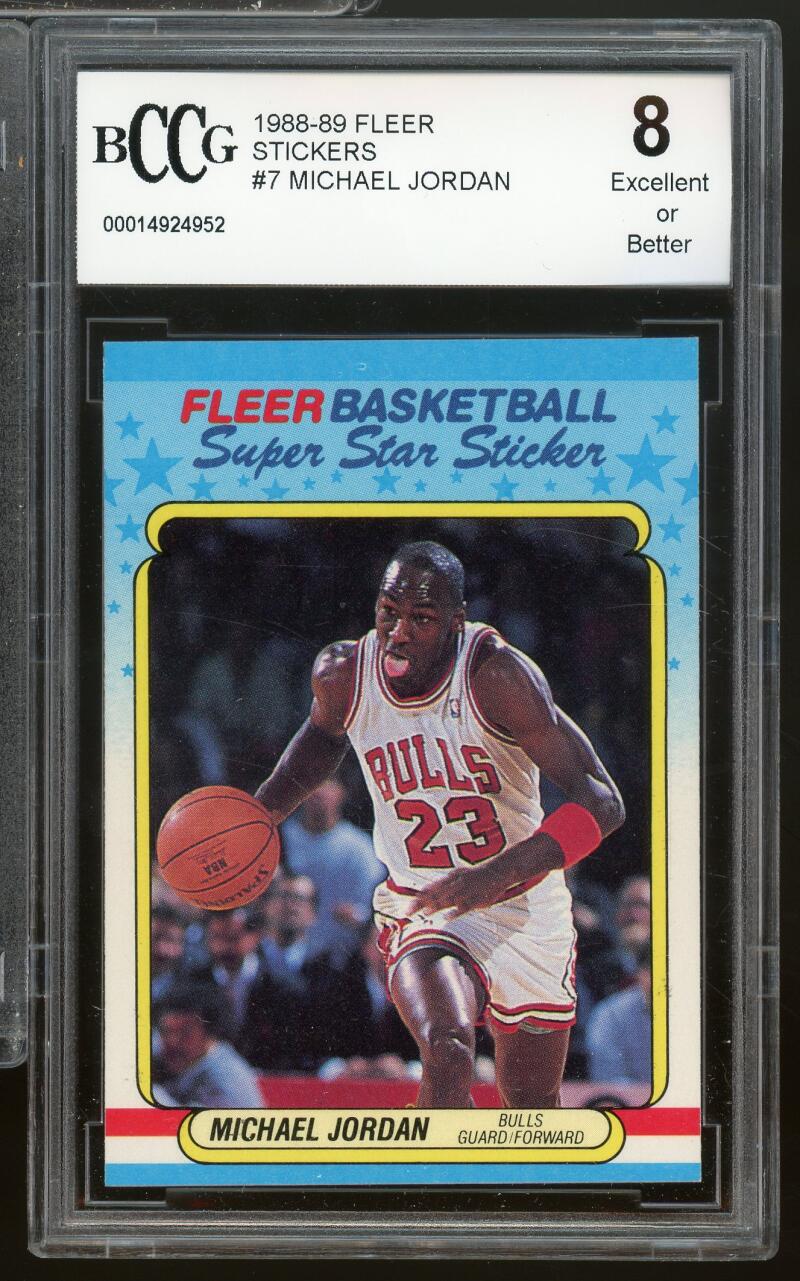 1988-89 Fleer Stickers #7 Michael Jordan Card BGS BCCG 8 Excellent+ Image 1