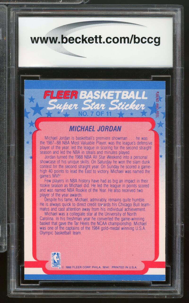 1988-89 Fleer Stickers #7 Michael Jordan Card BGS BCCG 8 Excellent+ Image 2