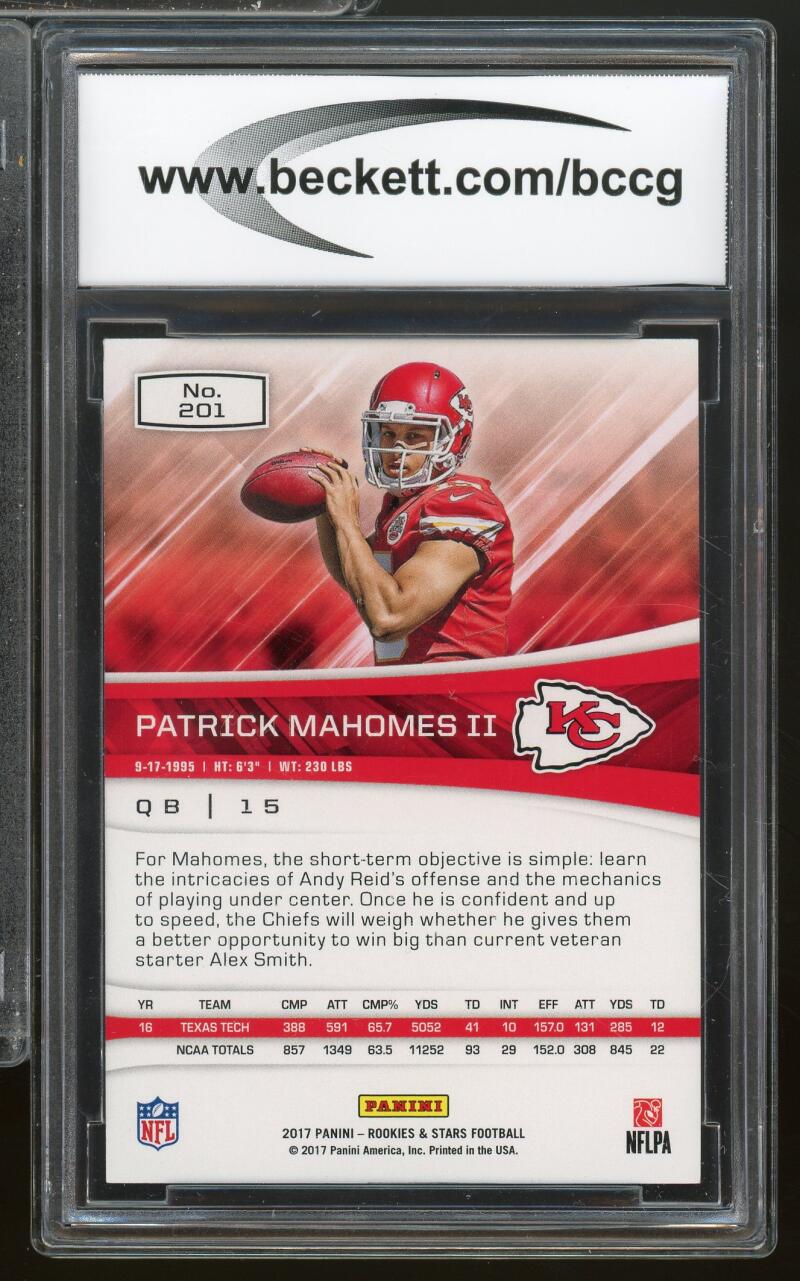 2017 Rookies Stars #201 Patrick Mahomes II Card BGS BCCG 10 Mint+ Image 2