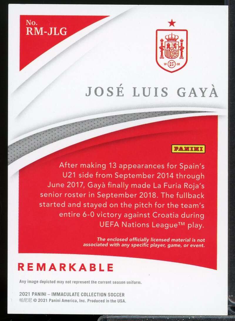 Jose Luis Gaya Card 2021 Immaculate Collection Remarkable Memorabilia #11  Image 2