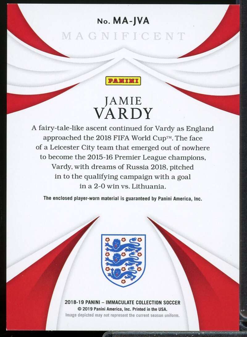 Jamie Vardy Card 2018-19 Immaculate Collection Magnificient Memorabilia #13  Image 2