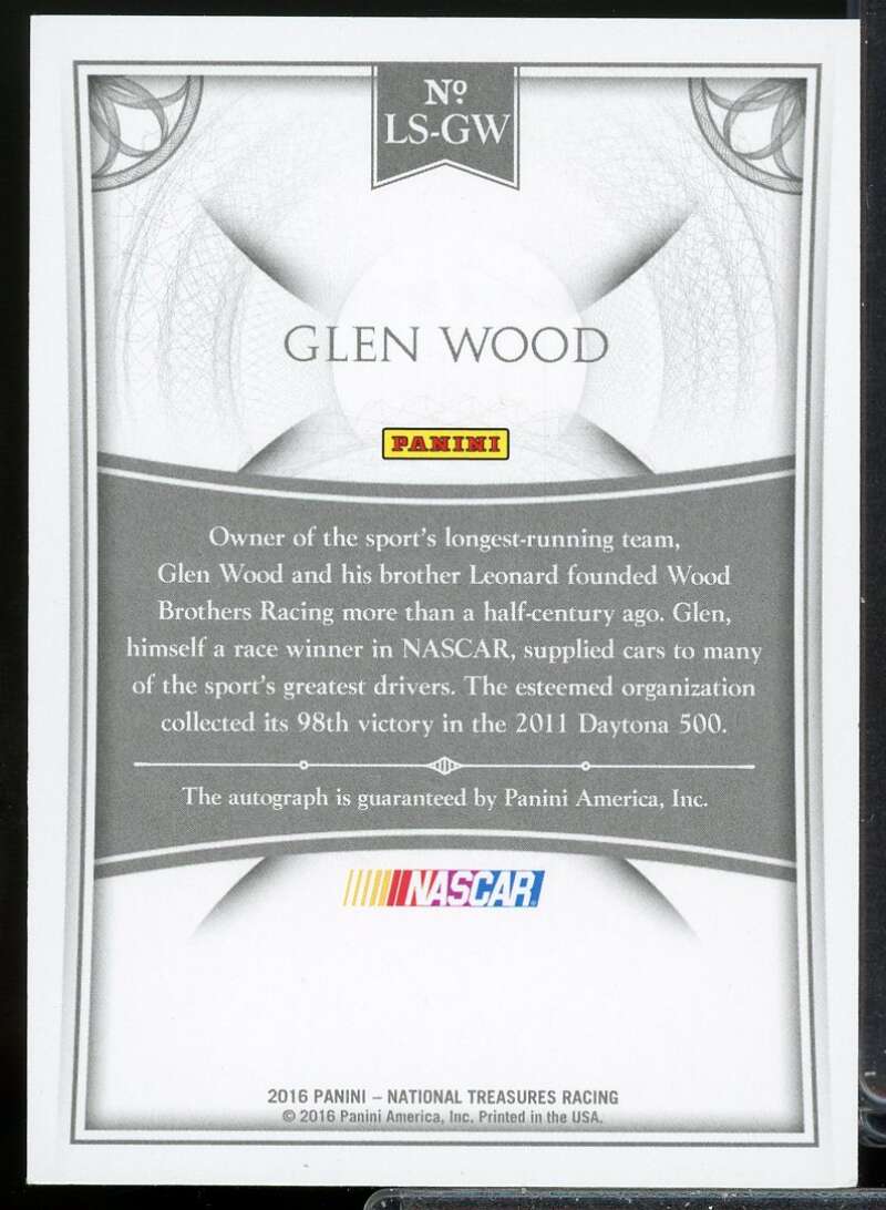 Glen Wood Card 2016 Panini National Treasures Legendary Signatures Silver #9  Image 2