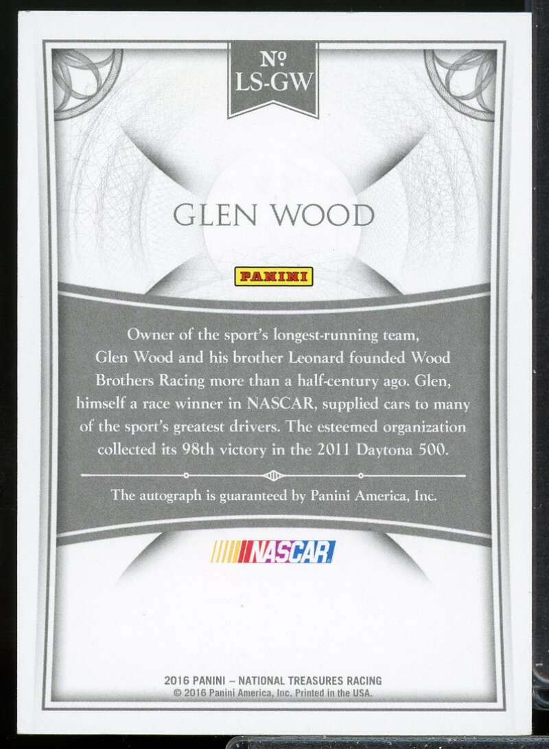 Glen Wood Card 2016 Panini National Treasures Legendary Signatures Silver #9  Image 2