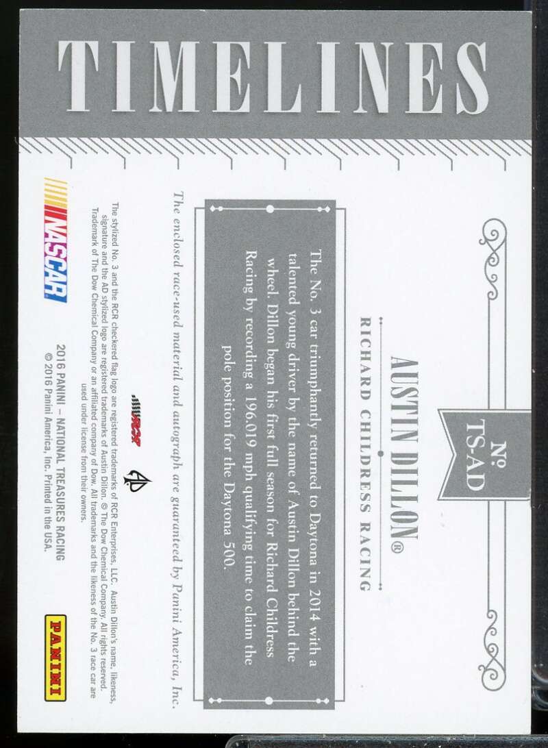 Austin Dillon Card 2016 Panini National Treasures Timelines Signatures Gold #2  Image 2