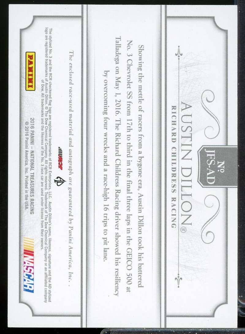Austin Dillon Card 2016 National Treasures Jumbo Firesuit Signatures Silver #2  Image 2