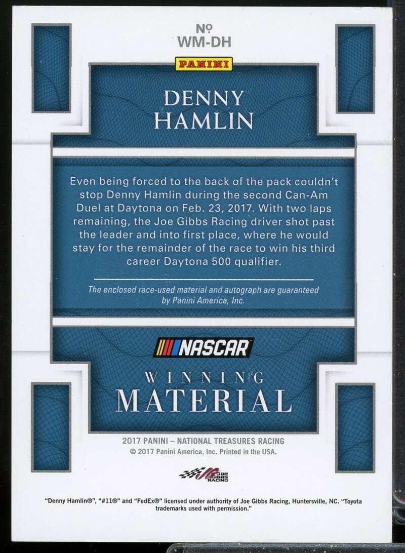 Denny Hamlin Card 2017 National Treasures Winning Material Signatures Green #8  Image 2