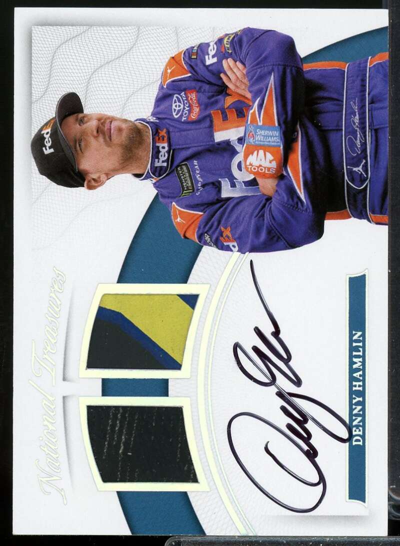 Denny Hamlin Card 2017 National Treasures Dual Tire Signatures Holo Silver #2  Image 1