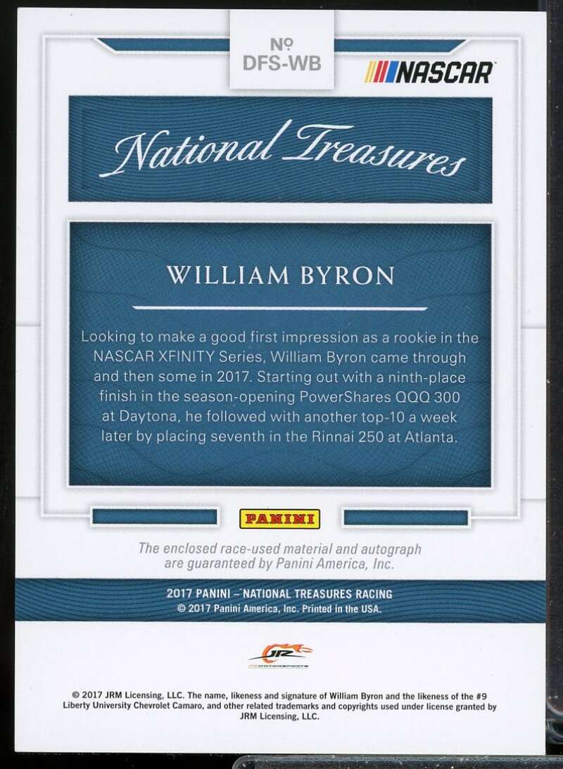 William Byron Card 2017 Panini National Treasures Dual Firesuit Signatures #17  Image 2