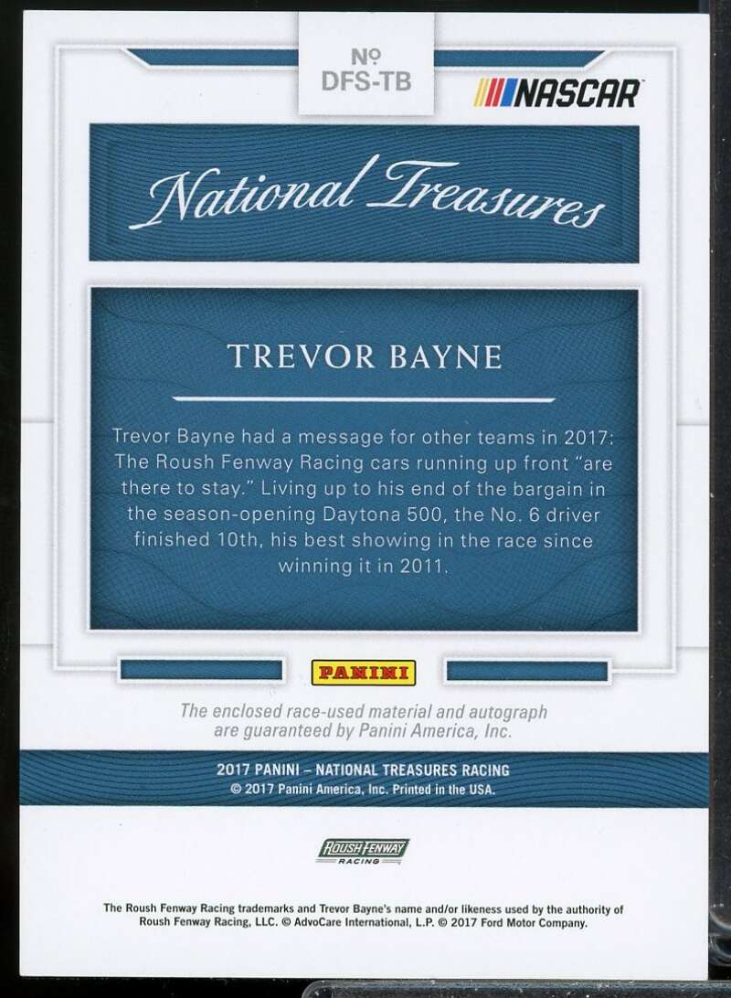 Trevor Bayne Card 2017 Panini National Treasures Dual Firesuit Signatures #16  Image 2