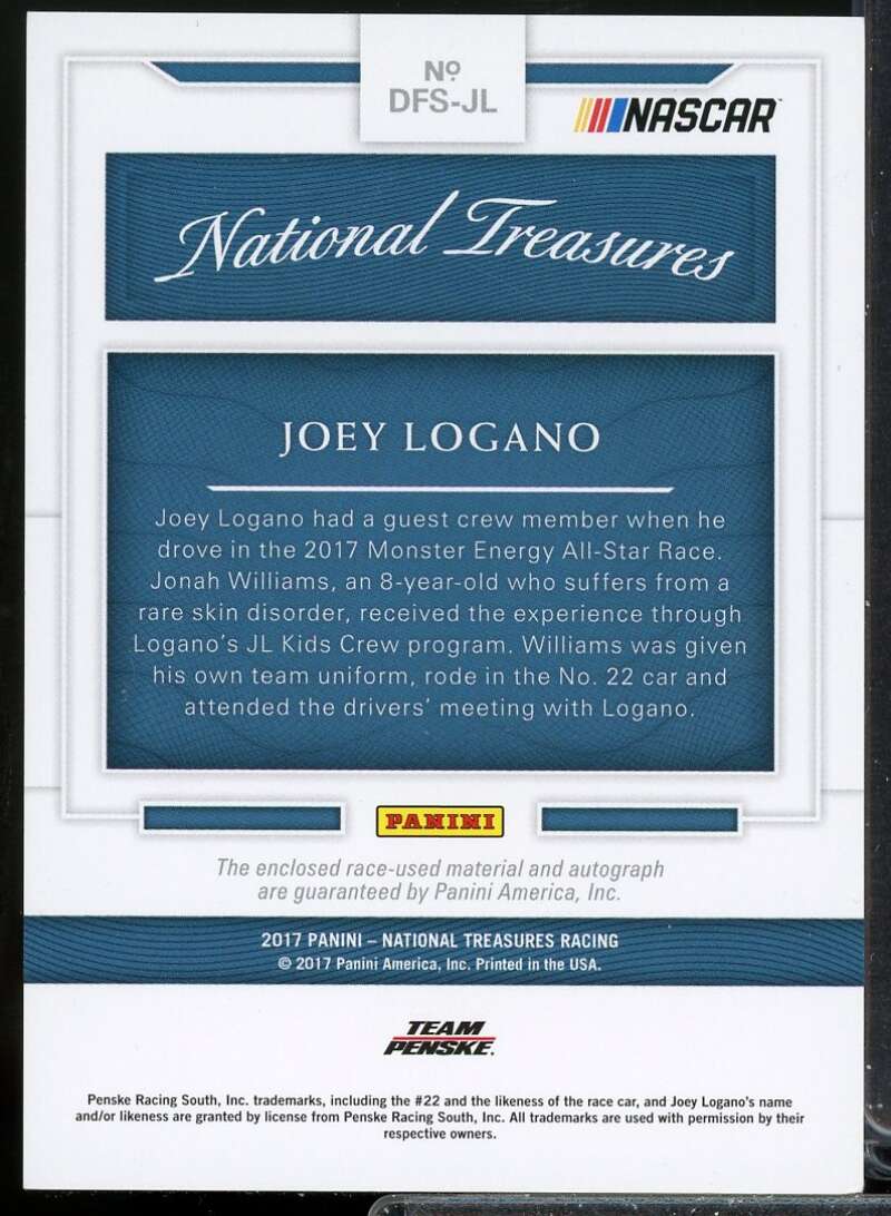 Joey Logano 2017 Panini National Treasures Dual Firesuit Signatures Green #8  Image 2