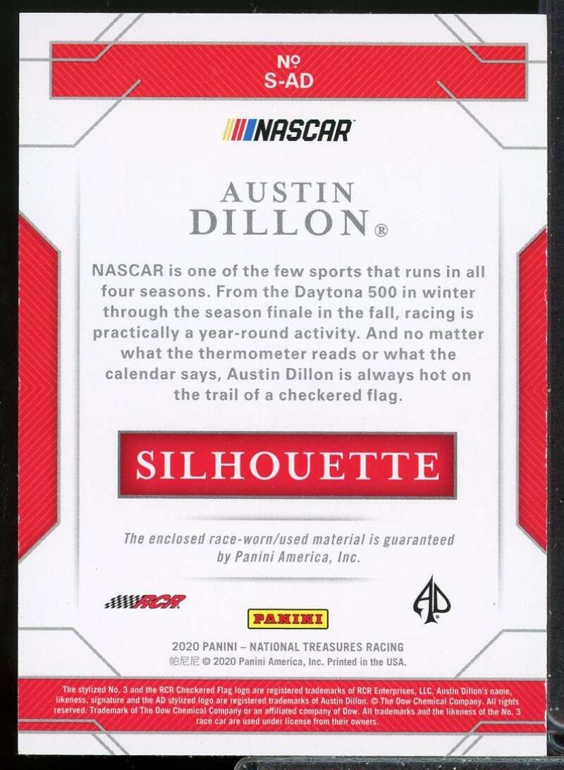 Austin Dillon Card 2020 Panini National Treasures Silhouettes Holo Gold #16  Image 2