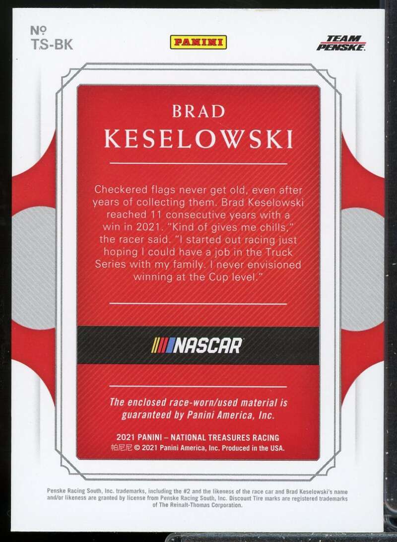 Brad Keselowski Card 2021 Panini National Treasures Trackside Swatches #3  Image 2
