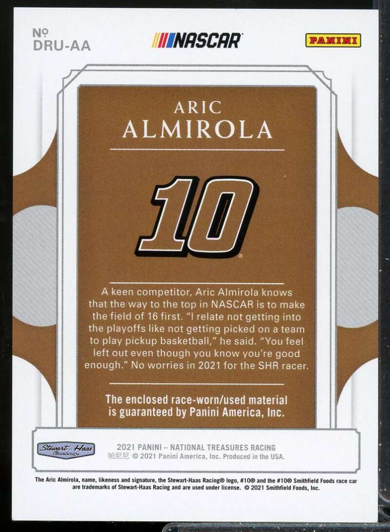 Aric Almirola 2021 Panini National Treasures Dual Race Used Sheet Metal #13  Image 2