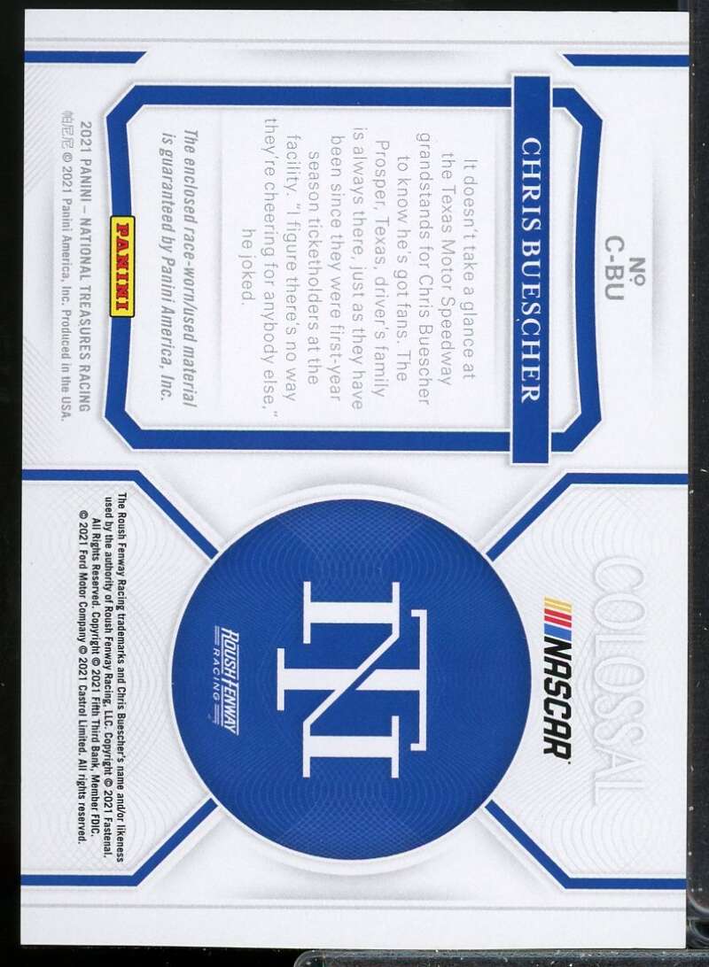 Chris Buescher Card 2021 Panini National Treasures Colossal Race Used Tires #13  Image 2