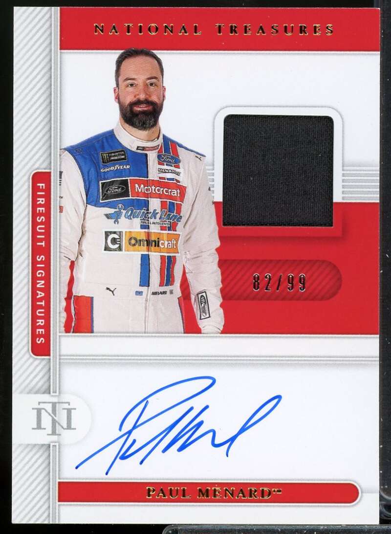 Paul Menard Card 2021 Panini National Treasures Firesuit Signatures #19  Image 1
