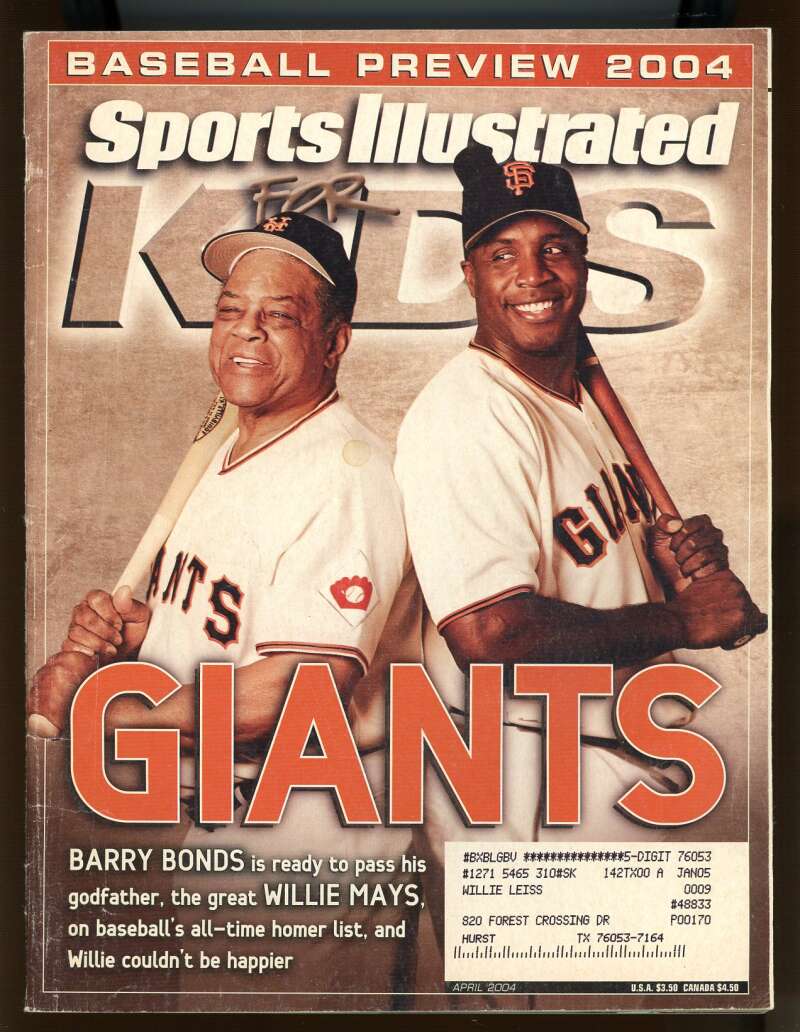 Sports Illustrated April 2004 Barry Bonds Willie Mays Giants w/ Cards Image 1