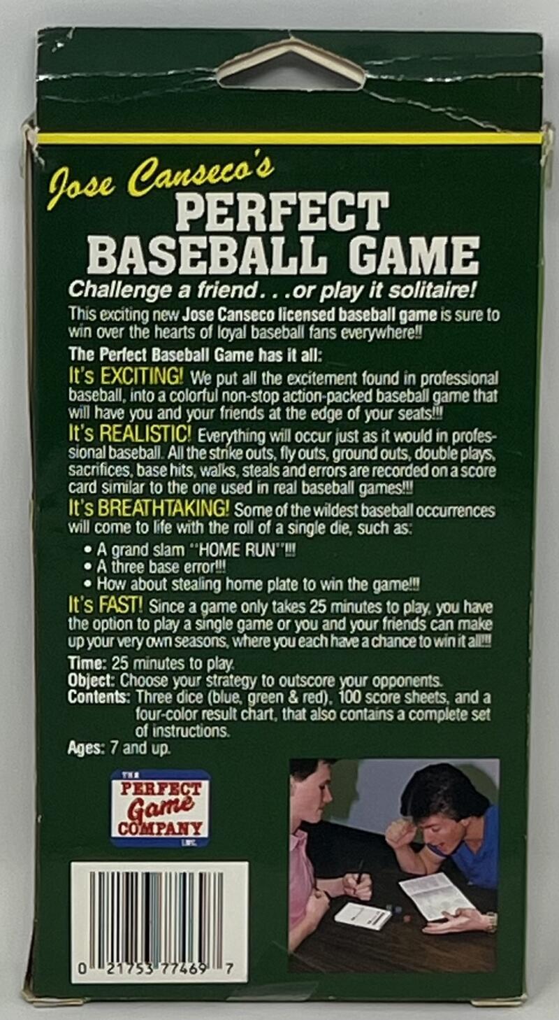 1991 Perfect Game Jose Canseco's Baseball Game Collector's Memorabilia Box Image 2