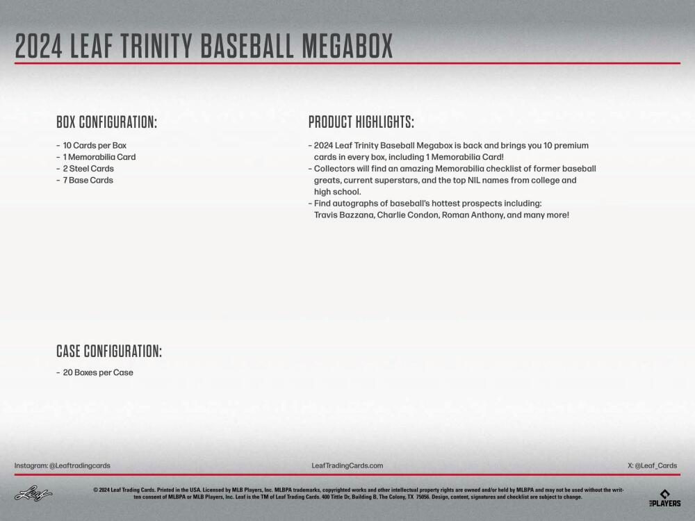 2024 Leaf Trinity Baseball Mega Blaster Box Image 4