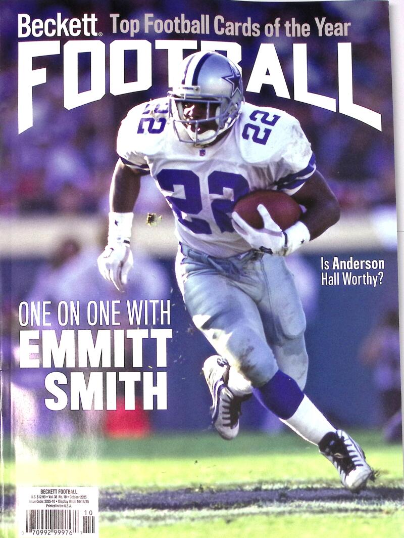 Current Beckett Football Monthly Price Guide Magazine October 2025 Emmitt Smith Cover Image 1