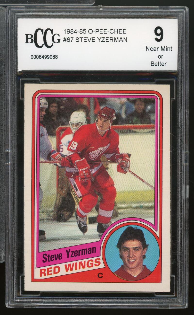 1984-85 O-Pee-Chee #67 Steve Yzerman Rookie Card BGS BCCG 9 Near Mint+ Image 1