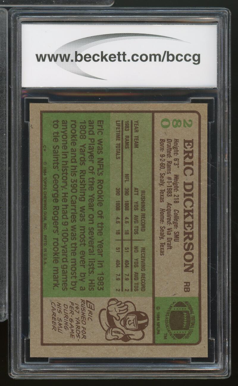 1984 Topps #280 Eric Dickerson Rookie Card BGS BCCG 9 Near Mint+ Image 2