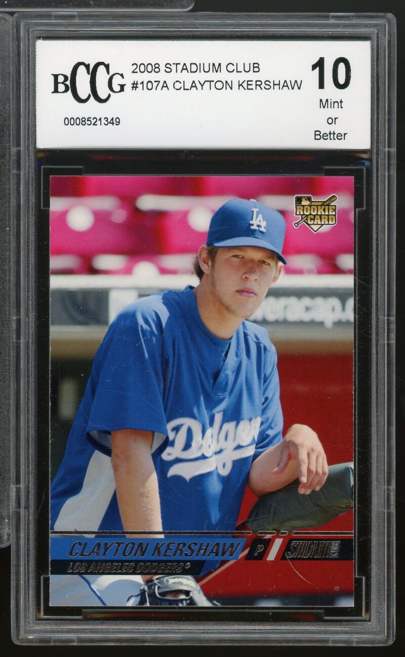 2008 stadium club #107a CLAYTON KERSHAW los angeles dodgers rookie BGS BCCG 10 Image 1