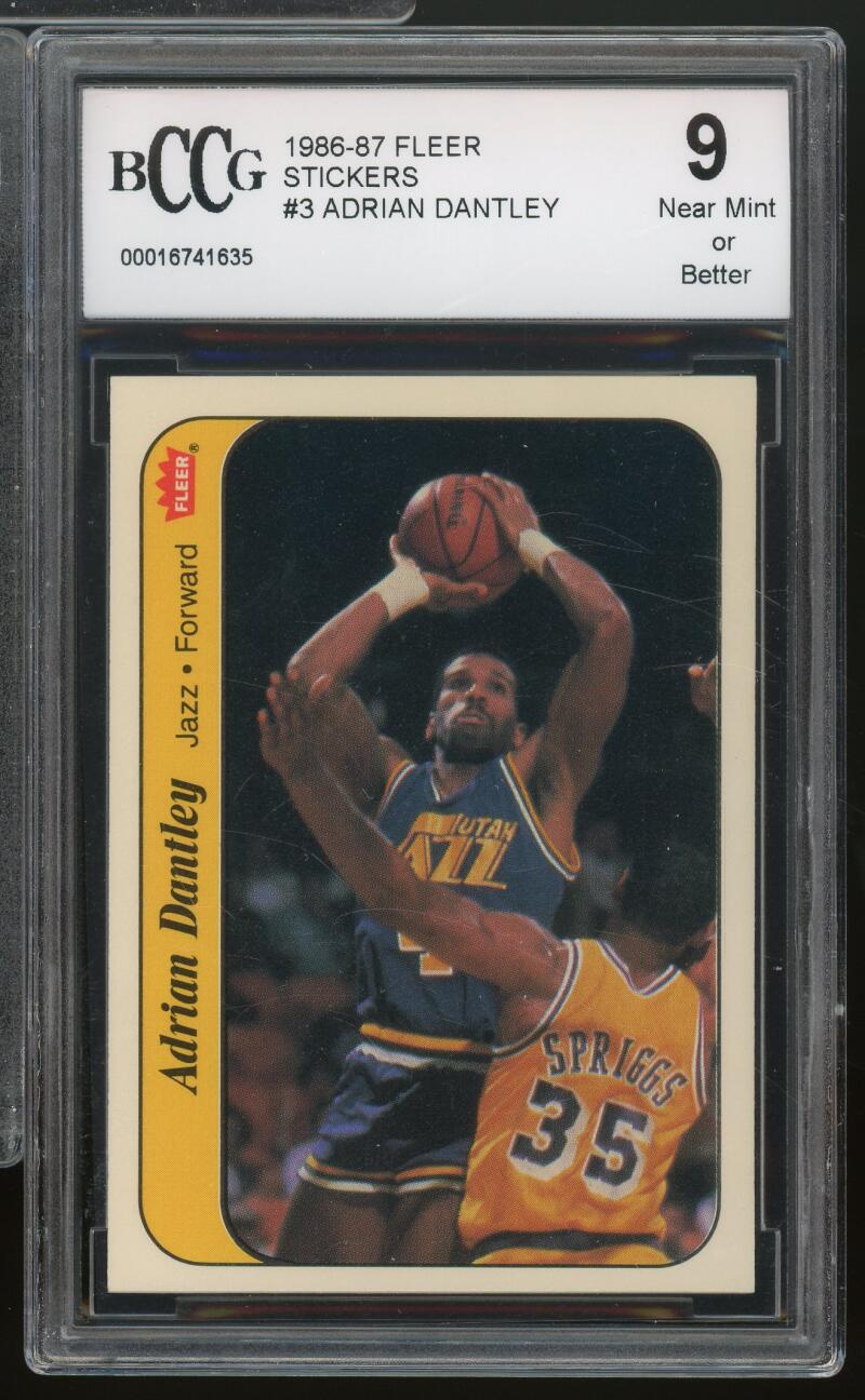 1986-87 Fleer Stickers #3 Adrian Dantley Card BGS BCCG 9 Near Mint+ Image 1