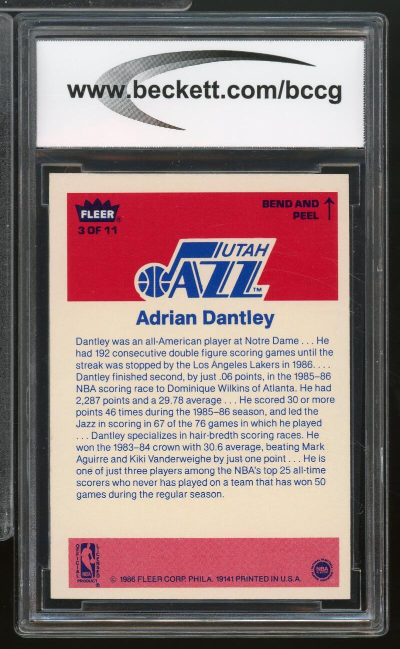 1986-87 Fleer Stickers #3 Adrian Dantley Card BGS BCCG 9 Near Mint+ Image 2