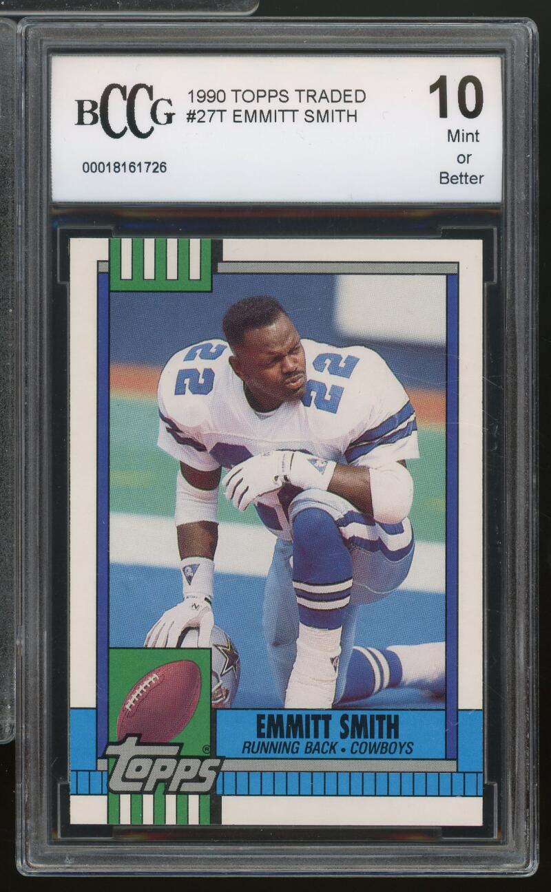 1990 Topps Traded #27T Emmitt Smith Rookie Card BGS BCCG 10 Mint+ Image 1