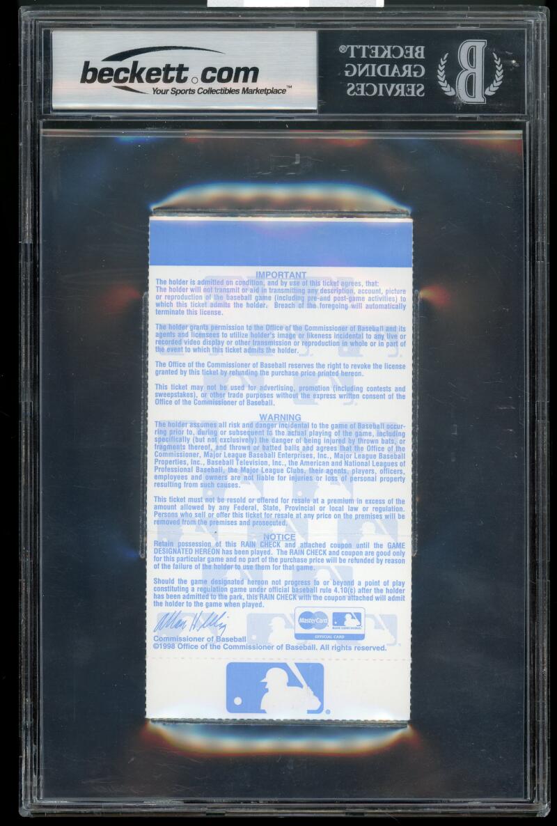 1998 Game 4 World Series Full Size Ticket Mariano Rivera Autograph BGS Authentic Image 2