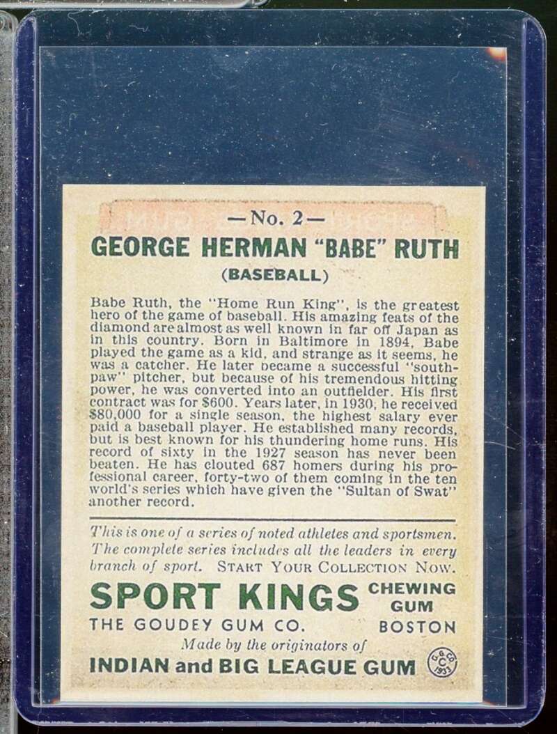 Babe Ruth Reprint Novelty  Card 1933 Sport Kings #2  Image 2