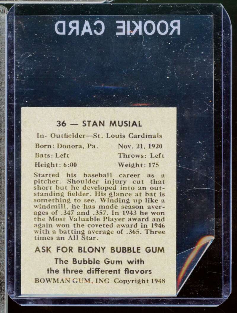 Stan Musial Reprint Novelty Rookie  Card 1948 Bowman #36  Image 2
