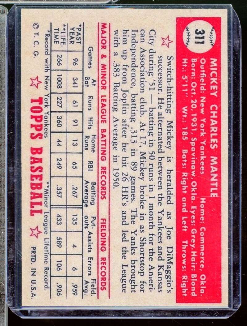 Mickey Mantle Reprint Novelty Rookie  Card 1952 Topps #322  Image 2
