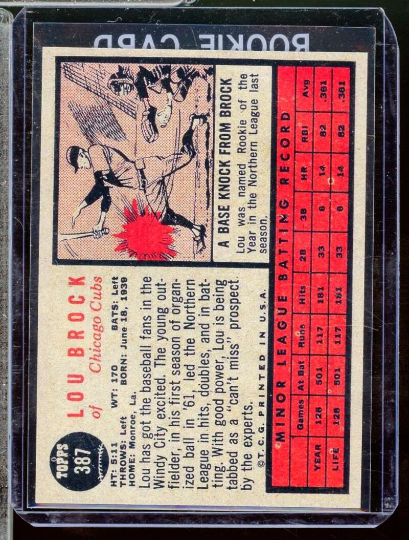 Lou Brock Reprint Novelty Rookie  Card 1962 Topps #387  Image 2