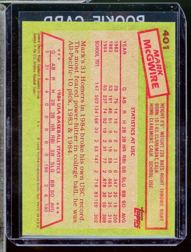 Mark Mcgwire Reprint Novelty Rookie  Card 1985 Topps #401  Image 2