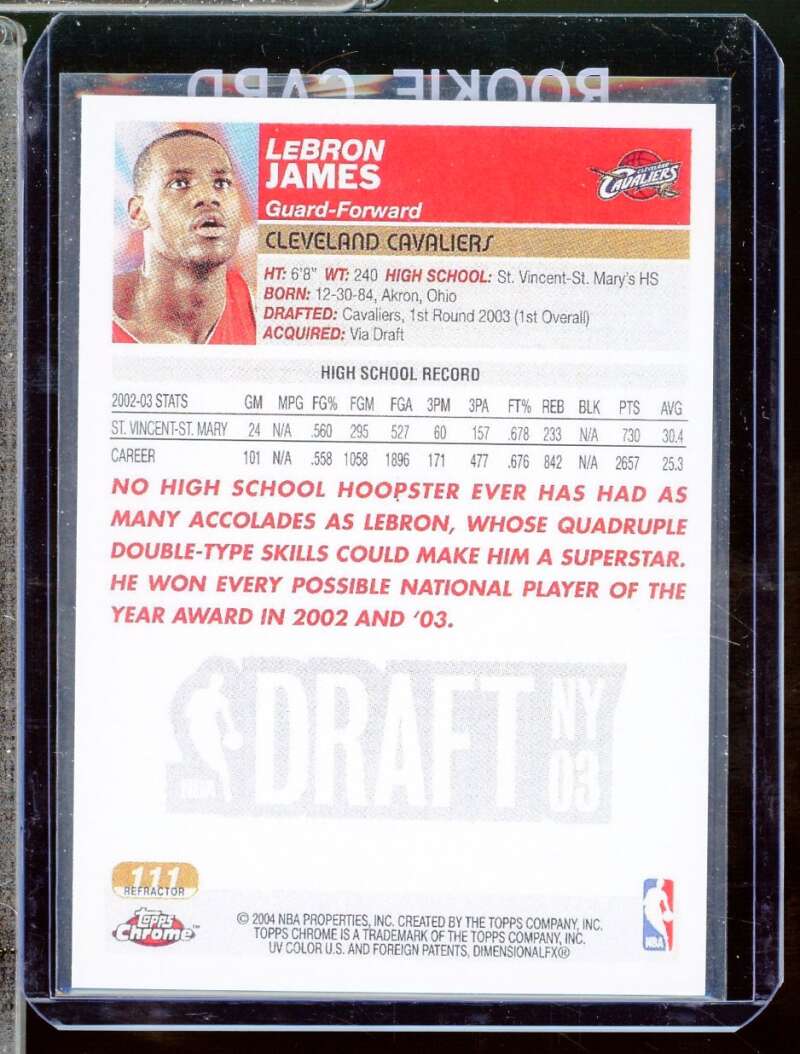 Lebron James Reprint Novelty Rookie  Card 2003-04 Topps Chrome Refractor #111  Image 2