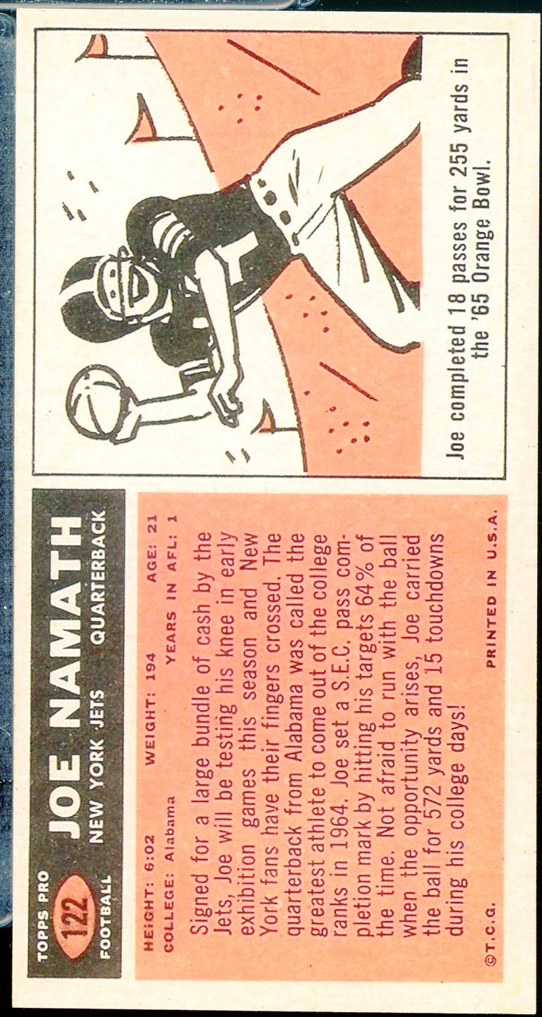 Joe Namath Reprint Novelty Rookie  Card 1965 topps #122  Image 2