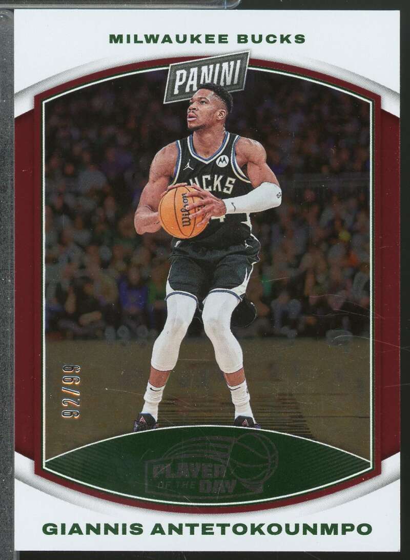 Giannis Antetokounmpo Card 2023-24 Panini Player of the Day Red /99 #27  Image 1