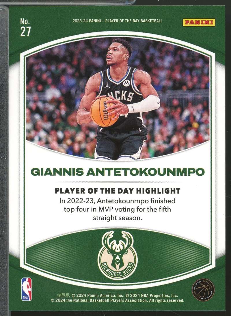 Giannis Antetokounmpo Card 2023-24 Panini Player of the Day Red /99 #27  Image 2