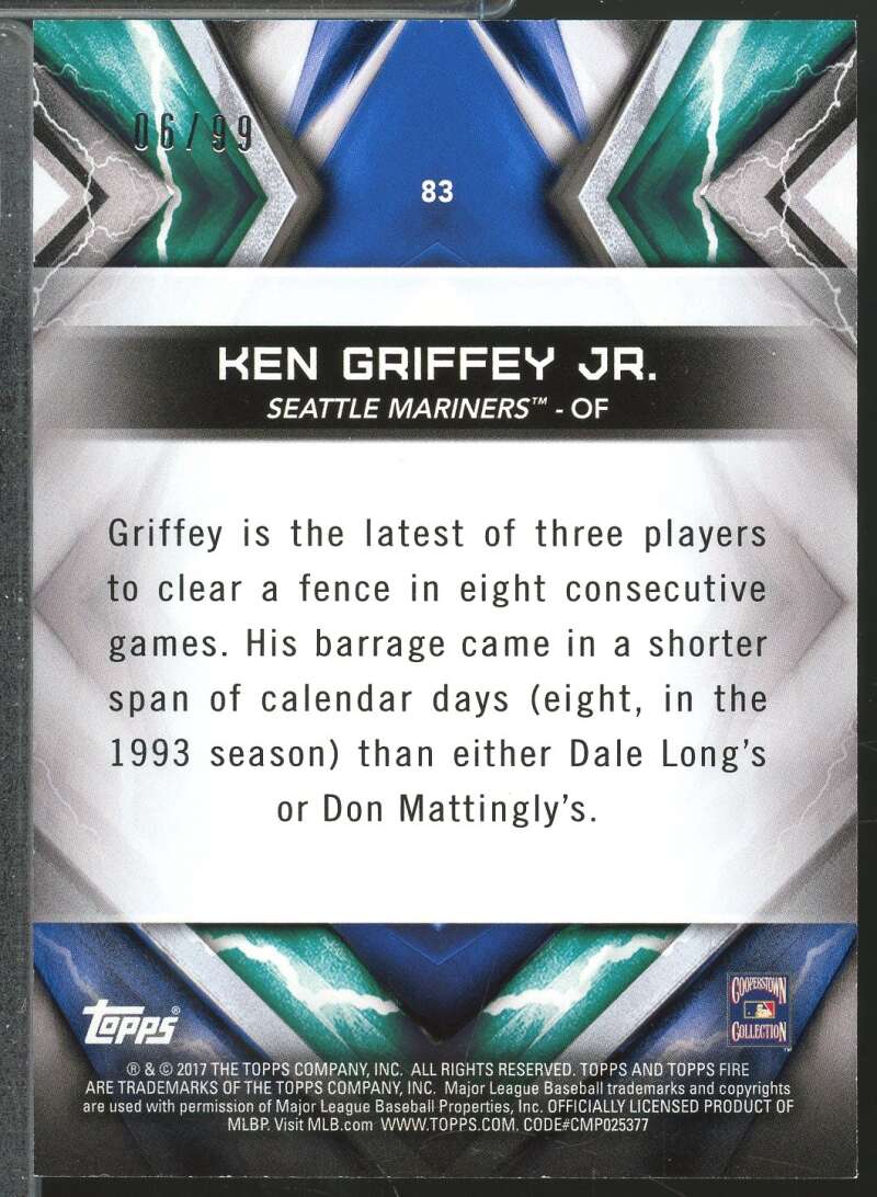 Ken Griffey Jr. Card 2017 Topps Fire Purple /99 #83  Image 2